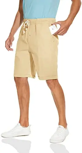 Boisouey Men's Linen Casual Classic Fit Short Summer Beach Shorts - 4