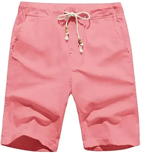 Boisouey Men's Linen Casual Classic Fit Short Summer Beach Shorts 