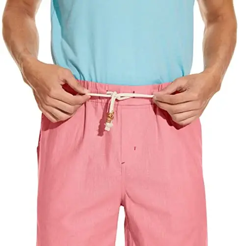 Boisouey Men's Linen Casual Classic Fit Short Summer Beach Shorts - 3