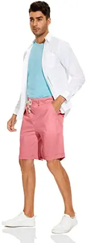Boisouey Men's Linen Casual Classic Fit Short Summer Beach Shorts - 5