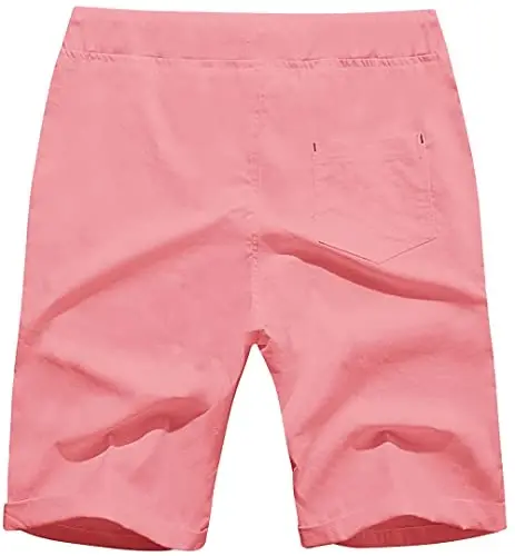 Boisouey Men's Linen Casual Classic Fit Short Summer Beach Shorts - 2