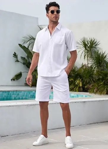 Boisouey Men's Linen Casual Classic Fit Short Summer Beach Shorts - 5