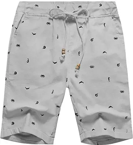 Boisouey Men's Linen Casual Classic Fit Short Summer Beach Shorts 