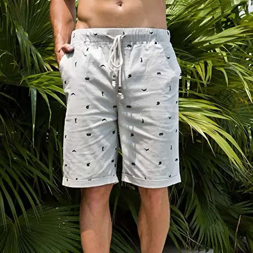 Boisouey Men's Linen Casual Classic Fit Short Summer Beach Shorts - 3