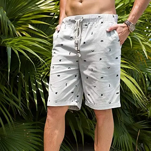 Boisouey Men's Linen Casual Classic Fit Short Summer Beach Shorts - 4