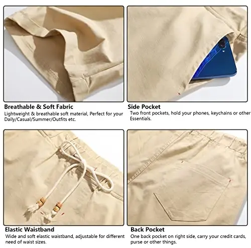 Boisouey Men's Linen Casual Classic Fit Short Summer Beach Shorts - 3