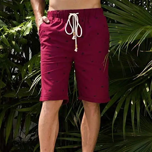 Boisouey Men's Linen Casual Classic Fit Short Summer Beach Shorts - 6