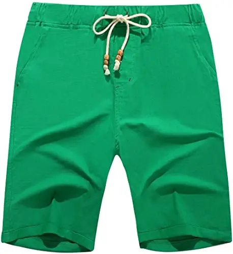 Boisouey Men's Linen Casual Classic Fit Short Summer Beach Shorts 
