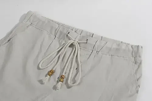 Boisouey Men's Linen Casual Classic Fit Short Summer Beach Shorts - 3