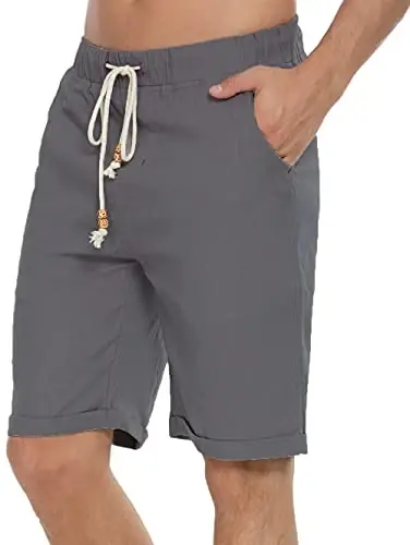 Boisouey Men's Linen Casual Classic Fit Short Summer Beach Shorts - 4