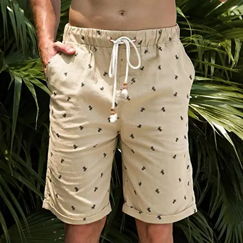 Boisouey Men's Linen Casual Classic Fit Short Summer Beach Shorts - 2