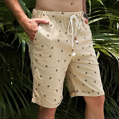 Boisouey Men's Linen Casual Classic Fit Short Summer Beach Shorts - 3