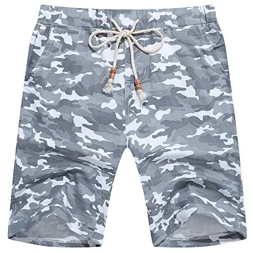Boisouey Men's Linen Casual Classic Fit Short Summer Beach Shorts 