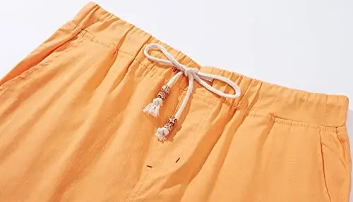 Boisouey Men's Linen Casual Classic Fit Short Summer Beach Shorts - 4