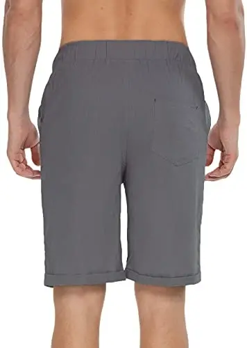 Boisouey Men's Linen Casual Classic Fit Short Summer Beach Shorts - 6
