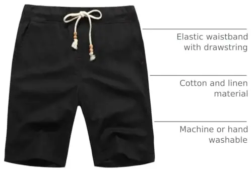 Boisouey Men's Linen Casual Classic Fit Short Summer Beach Shorts - 4