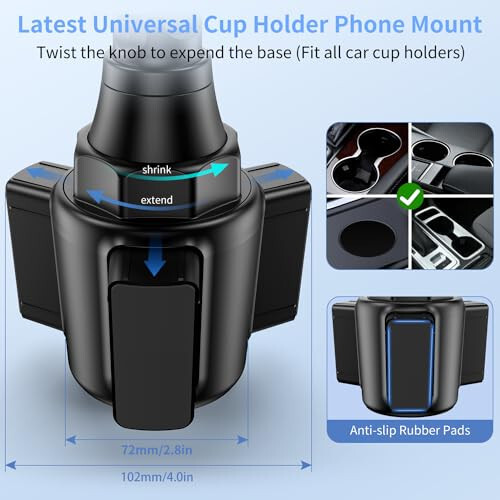 Bokilino Cup Phone Mount for Car, [Upgraded Version] Universal Cup Phone Cradle Holder with Long and Adjustable Neck, Friendly Compatible with Cell Phone iPhone, Samsung, Google and All Smartphones - 3