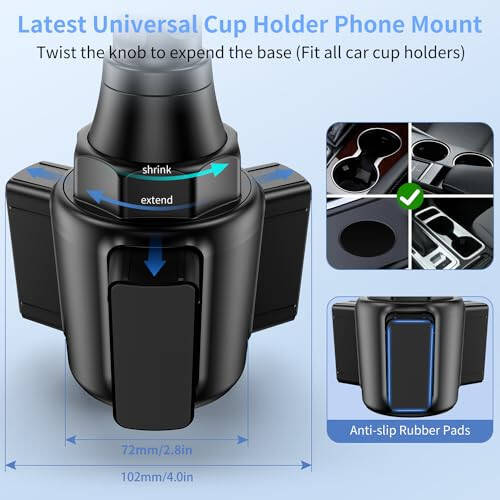 Bokilino Cup Phone Mount for Car, [Upgraded Version] Universal Cup Phone Cradle Holder with Long and Adjustable Neck, Friendly Compatible with Cell Phone iPhone, Samsung, Google and All Smartphones - 3