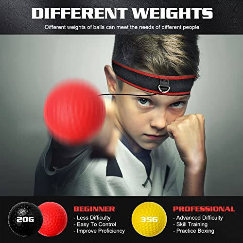 KTEBO® Boxing Reflex Ball Headband Set - Includes 4 Different Balls and 2 Adjustable Headbands for Beginner Proficiency Improvement, Great Boxing Equipment - 9
