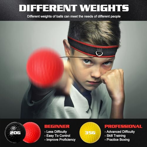 KTEBO® Boxing Reflex Ball Headband Set - Includes 4 Different Balls and 2 Adjustable Headbands for Beginner Proficiency Improvement, Great Boxing Equipment - 3
