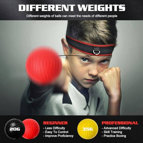 KTEBO® Boxing Reflex Ball Headband Set - Includes 4 Different Balls and 2 Adjustable Headbands for Beginner Proficiency Improvement, Great Boxing Equipment - 3