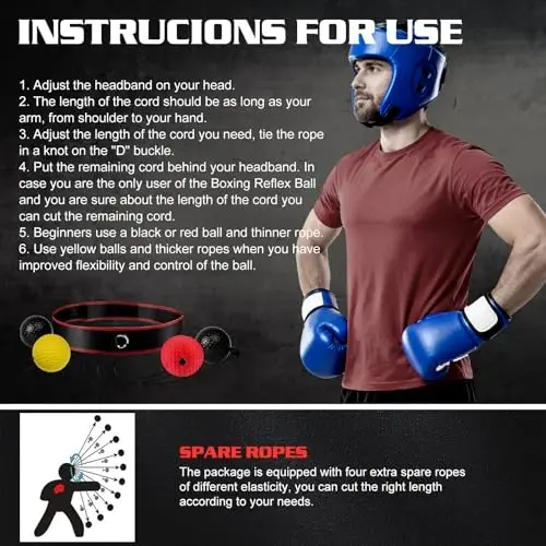 KTEBO® Boxing Reflex Ball Headband Set - Includes 4 Different Balls and 2 Adjustable Headbands for Beginner Proficiency Improvement, Great Boxing Equipment - 2