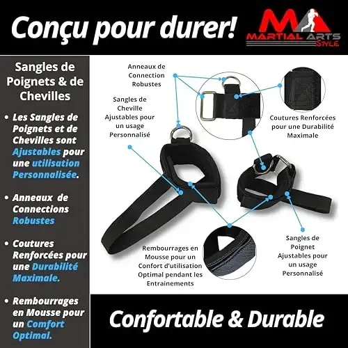 Боксерские ленты сопротивления для тренировок по MMA и боевым искусствам дома для ударов/пинка, тренировочные ленты для фитнеса на 150 фунтов для всего тела для повышения взрывной силы/скорости/ловкости - 5