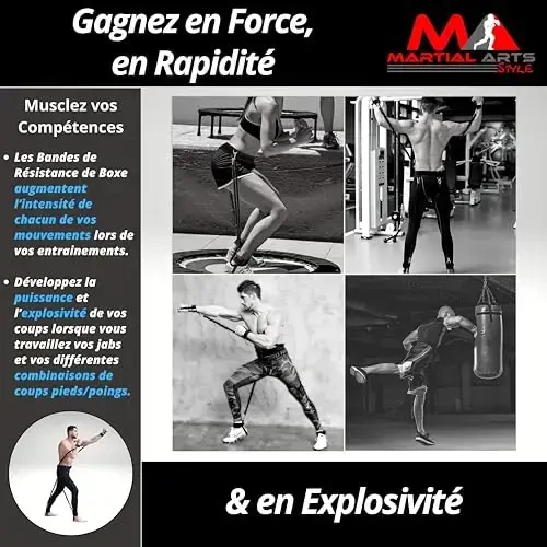 Боксерские ленты сопротивления для тренировок по MMA и боевым искусствам дома для ударов/пинка, тренировочные ленты для фитнеса на 150 фунтов для всего тела для повышения взрывной силы/скорости/ловкости - 7