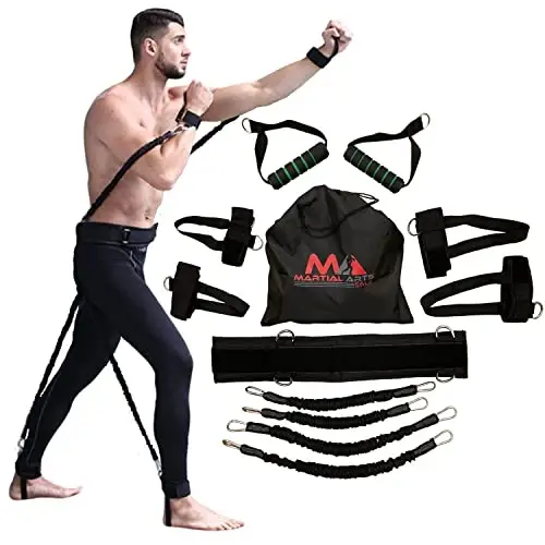 Боксерские ленты сопротивления для тренировок по MMA и боевым искусствам дома для ударов/пинка, тренировочные ленты для фитнеса на 150 фунтов для всего тела для повышения взрывной силы/скорости/ловкости - MA MARTIAL ARTS STYLE