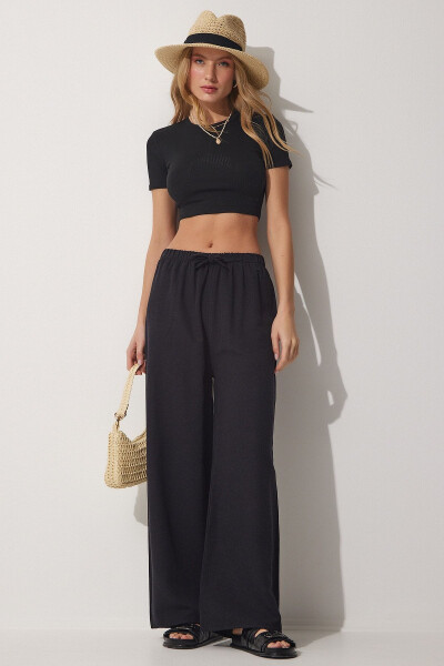 Bol Keten Pantolon-Siyah - 2