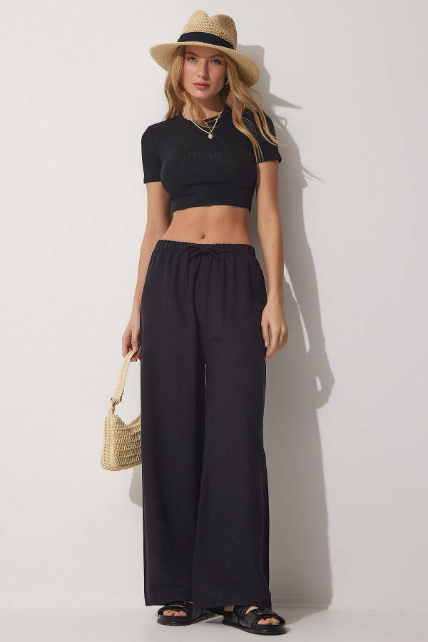 Bol Keten Pantolon-Siyah - 2