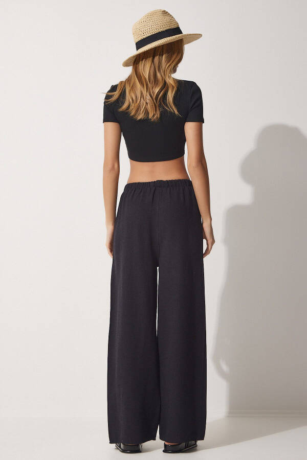 Bol Keten Pantolon-Siyah - 5