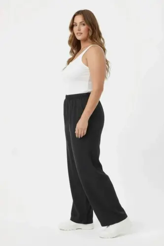 Bol Paça Büyük Beden Beli Lastikli Füme Pantolon - 2