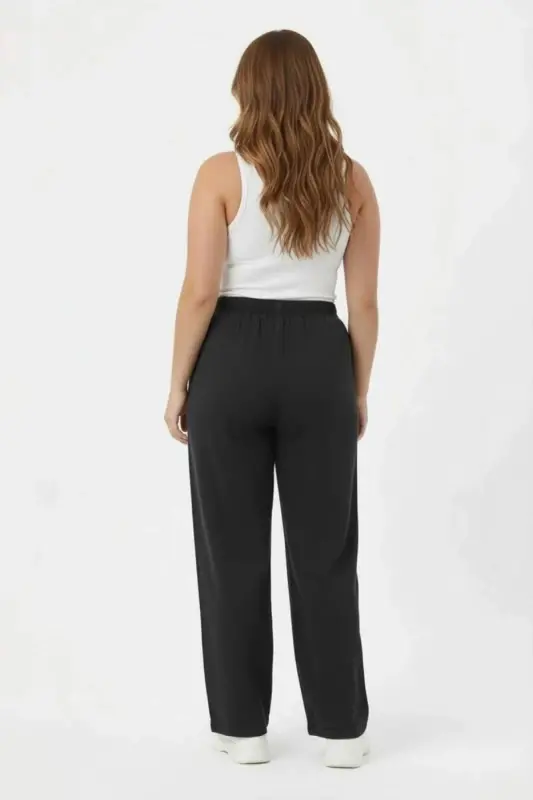 Bol Paça Büyük Beden Beli Lastikli Füme Pantolon - 4