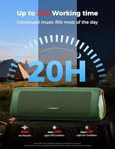 BolaButty Bluetooth Speaker with HD Sound, Portable Wireless, IPX5 Waterproof, Up to 20H Playtime, TWS Pairing, BT5.3, for Home/Party/Outdoor/Beach, Electronic Gadgets, Birthday Gift (Green) - 5