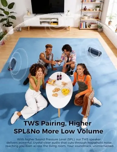 BolaButty Bluetooth Speaker with HD Sound, Portable Wireless, IPX5 Waterproof, Up to 20H Playtime, TWS Pairing, BT5.3, for Home/Party/Outdoor/Beach, Electronic Gadgets, Birthday Gift (Navy) - 6