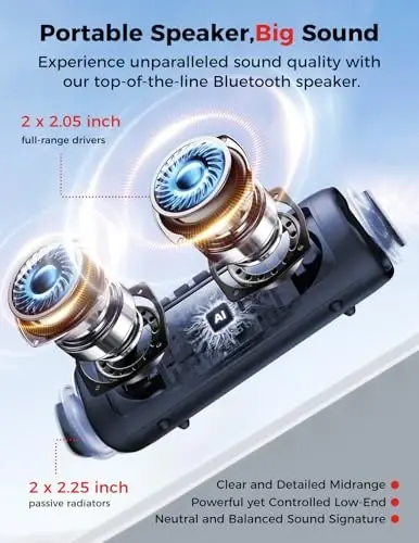 BolaButty Bluetooth Speaker with HD Sound, Portable Wireless, IPX5 Waterproof, Up to 20H Playtime, TWS Pairing, BT5.3, for Home/Party/Outdoor/Beach, Electronic Gadgets, Birthday Gift (Navy) - BOLABUTTY (1)