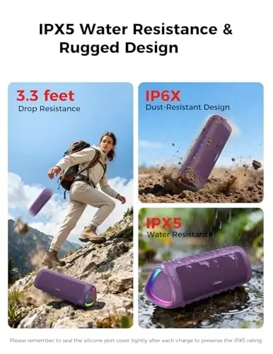 Bluetooth Speaker, 20W HD Sound, Portable Wireless, IPX5 Waterproof, Up to 24H Playtime, TWS, for Home/Party/Outdoor/Camping/Beach Essentials, Birthday Gift for Fathers Day Men Dad Husband (Purple) 