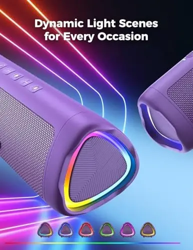 Bluetooth Speaker, 20W HD Sound, Portable Wireless, IPX5 Waterproof, Up to 24H Playtime, TWS, for Home/Party/Outdoor/Camping/Beach Essentials, Birthday Gift for Fathers Day Men Dad Husband (Purple) - 4