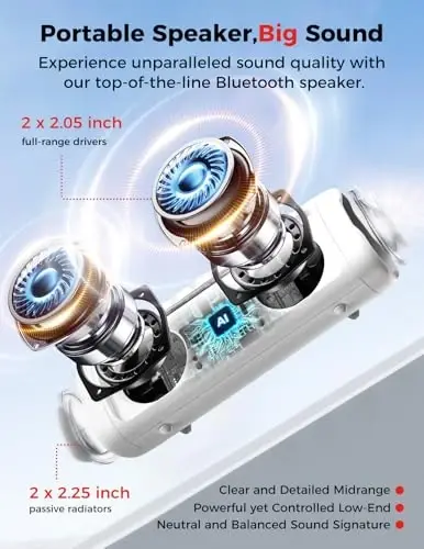 BolaButty Bluetooth Speaker with HD Sound, Portable Wireless, IPX5 Waterproof, Up to 20H Playtime, TWS Pairing, BT5.3, for Home/Party/Outdoor/Beach, Electronic Gadgets, Birthday Gift (White) - 2