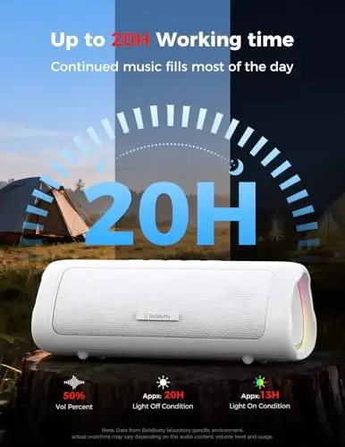 BolaButty Bluetooth Speaker with HD Sound, Portable Wireless, IPX5 Waterproof, Up to 20H Playtime, TWS Pairing, BT5.3, for Home/Party/Outdoor/Beach, Electronic Gadgets, Birthday Gift (White) - 5
