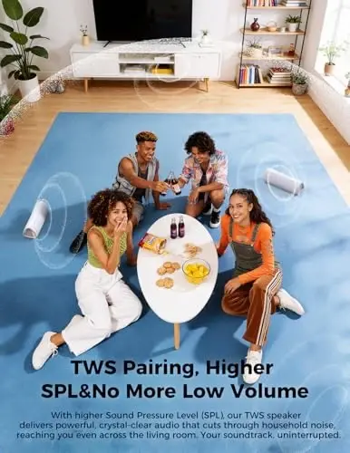 BolaButty Bluetooth Speaker with HD Sound, Portable Wireless, IPX5 Waterproof, Up to 20H Playtime, TWS Pairing, BT5.3, for Home/Party/Outdoor/Beach, Electronic Gadgets, Birthday Gift (White) - 6