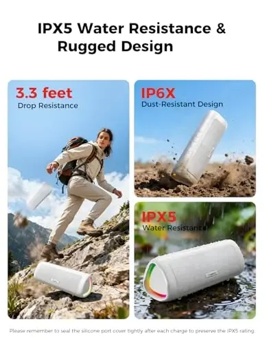 Bluetooth Speaker, 20W HD Sound, Portable Wireless, IPX5 Waterproof, Up to 24H Playtime, TWS, for Home/Party/Outdoor/Camping/Beach Essentials, Birthday Gift for Fathers Day Men Dad Husband (White) 