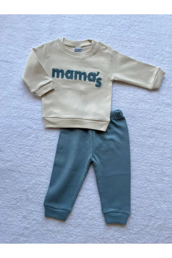 Bolajonlar uchun Mama's kashtachiligi bilan bezatilgan 2 qismli svitshot va shim to'plami - 8