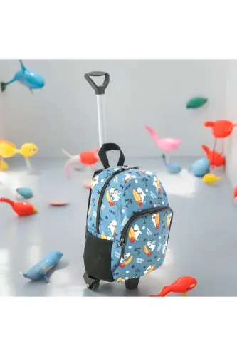 Bolalar bog'chasi Bolalar bog'chasi tortuvchi sumkasi 2 bo'limli suv idishli Ryukzak Kundalik foydalanish Bosmali Maktabgacha yoshdagi sumka - Moviy Delfin - 4