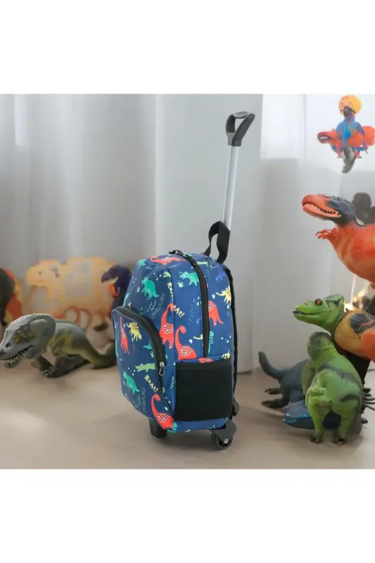 Bolalar bog'chasi, yasli, tortmali sumka, 2 bo'lmali, suvli, elkada kundalik foydalanish uchun bosmali maktabgacha sumka - Moviy Dinozavrli - 1