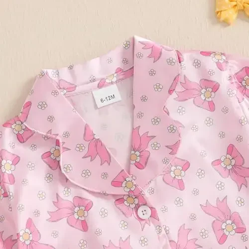 Bolalar Bolalar Qiz Bola Atlas Pajama Komplekti Qisqa yengli Tugmali Ko'ylak va Shortiklar Pjs Yozgi Uyqu Kiyimi Tungi Kiyim - 4