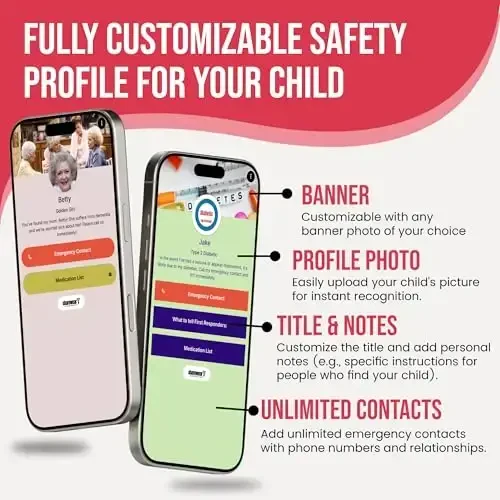 Bolalar ID bilaguzuk - NFC favqulodda aloqa bilaguzuk, sozlanishi 5,5–7,5”, suv o‘tkazmaydigan silikon xavfsizlik tasmasi, GPS emas, sayohat va maktab bolalar xavfsizligi bilaguzuk - 4