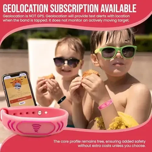 Bolalar ID bilaguzuk - NFC favqulodda aloqa bilaguzuk, sozlanishi 5,5–7,5”, suv o‘tkazmaydigan silikon xavfsizlik tasmasi, GPS emas, sayohat va maktab bolalar xavfsizligi bilaguzuk - 7