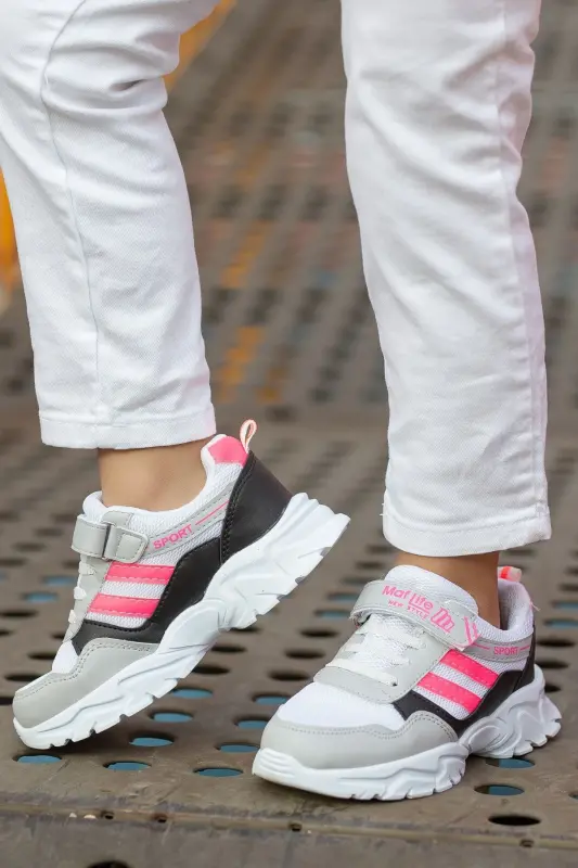 Bolalar Kulrang Qora 2 Band Velcro Elastik Yengil Nafas Oluvchi Unisex To'rli Sneaker Sport Oyoq Kiyimi-Kulrang - 3